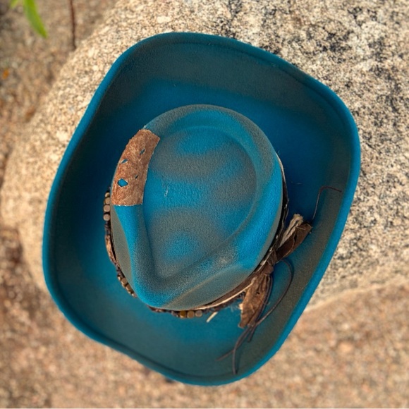 Western Rustic Cowboy Hat "The Josie"⭐️NWT Teal Wide-Brim, Beaded Band LAST ONE - Picture 4 of 13
